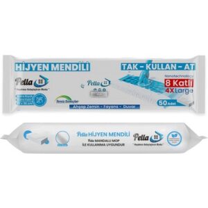 Pella Islak Mop Bezi,Yüzey Temizlik,Çok Amaçlı Temizlik 50 Yaprak, 22X36 cm